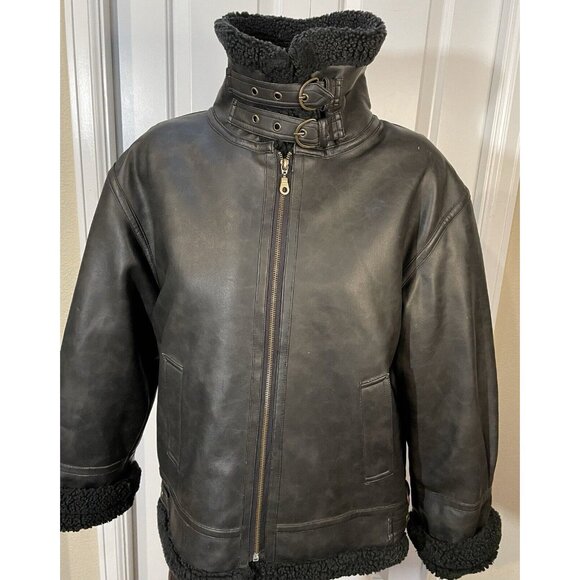 B.M.M. Los Angeles Faux Leather Motorcycle Jacket Brown Mens Medium Lined - Picture 3 of 16